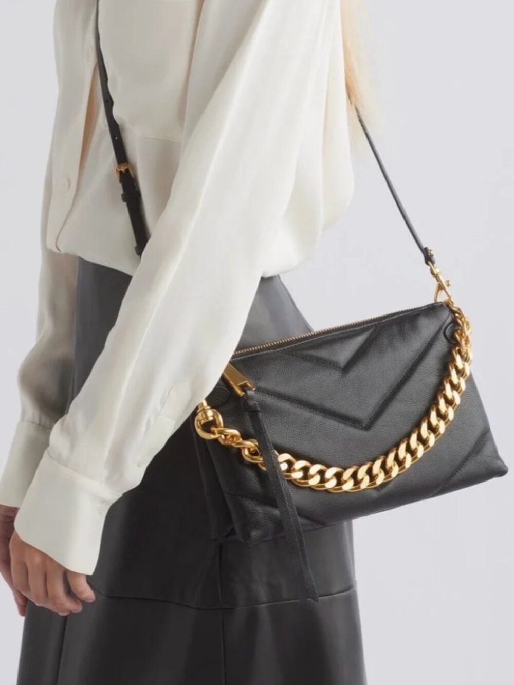 Rebecca Minkoff Edie Maxi Medium Crossbody Black Leather Gold Hardware